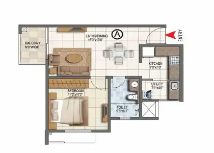 Sobha OMR Apartment 1 bhk floor plan by Sobha Limited located at OMR road, Chennai Tamil Nadu