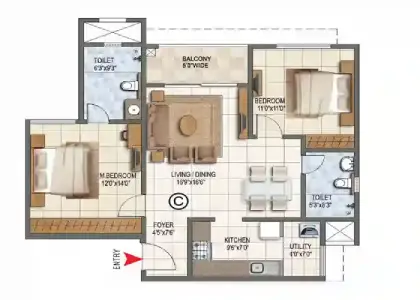 Sobha OMR Apartment 2 bhk floor plan by Sobha Limited located at OMR road, Chennai Tamil Nadu